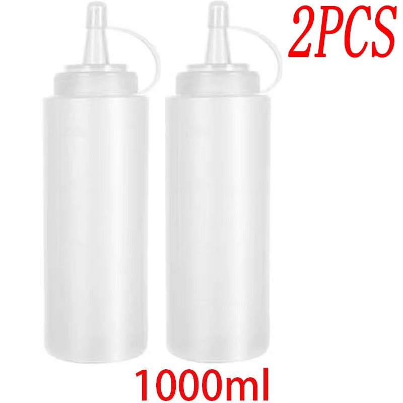 Large Squeeze Condiment Bottles with Nozzles Ketchup Mustard Salad BBQ Sauces Dispenser Squeeze Sauce Bottle Kitchen Gadget
