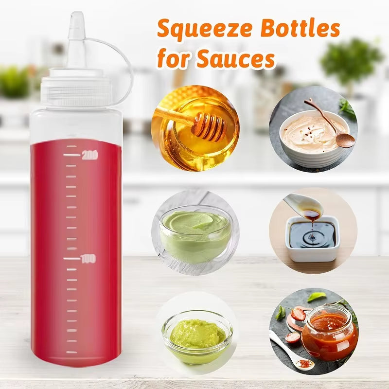 Large Squeeze Condiment Bottles with Nozzles Ketchup Mustard Salad BBQ Sauces Dispenser Squeeze Sauce Bottle Kitchen Gadget