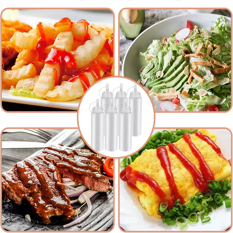 Large Squeeze Condiment Bottles with Nozzles Ketchup Mustard Salad BBQ Sauces Dispenser Squeeze Sauce Bottle Kitchen Gadget