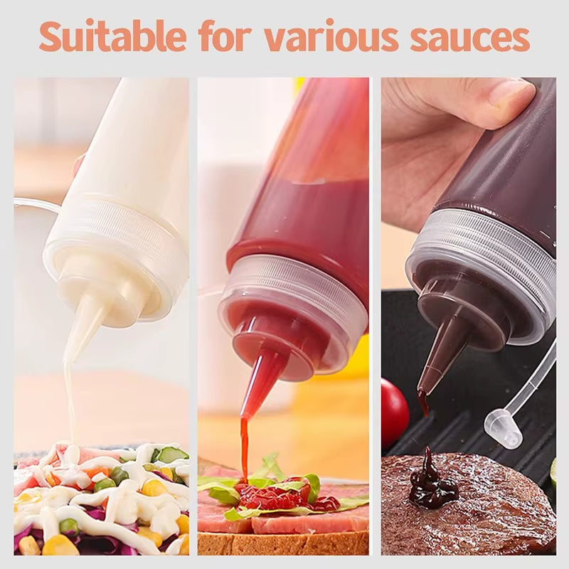 Large Squeeze Condiment Bottles with Nozzles Ketchup Mustard Salad BBQ Sauces Dispenser Squeeze Sauce Bottle Kitchen Gadget