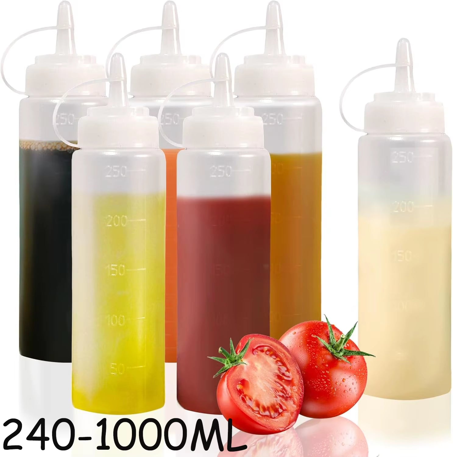 Large Squeeze Condiment Bottles with Nozzles Ketchup Mustard Salad BBQ Sauces Dispenser Squeeze Sauce Bottle Kitchen Gadget