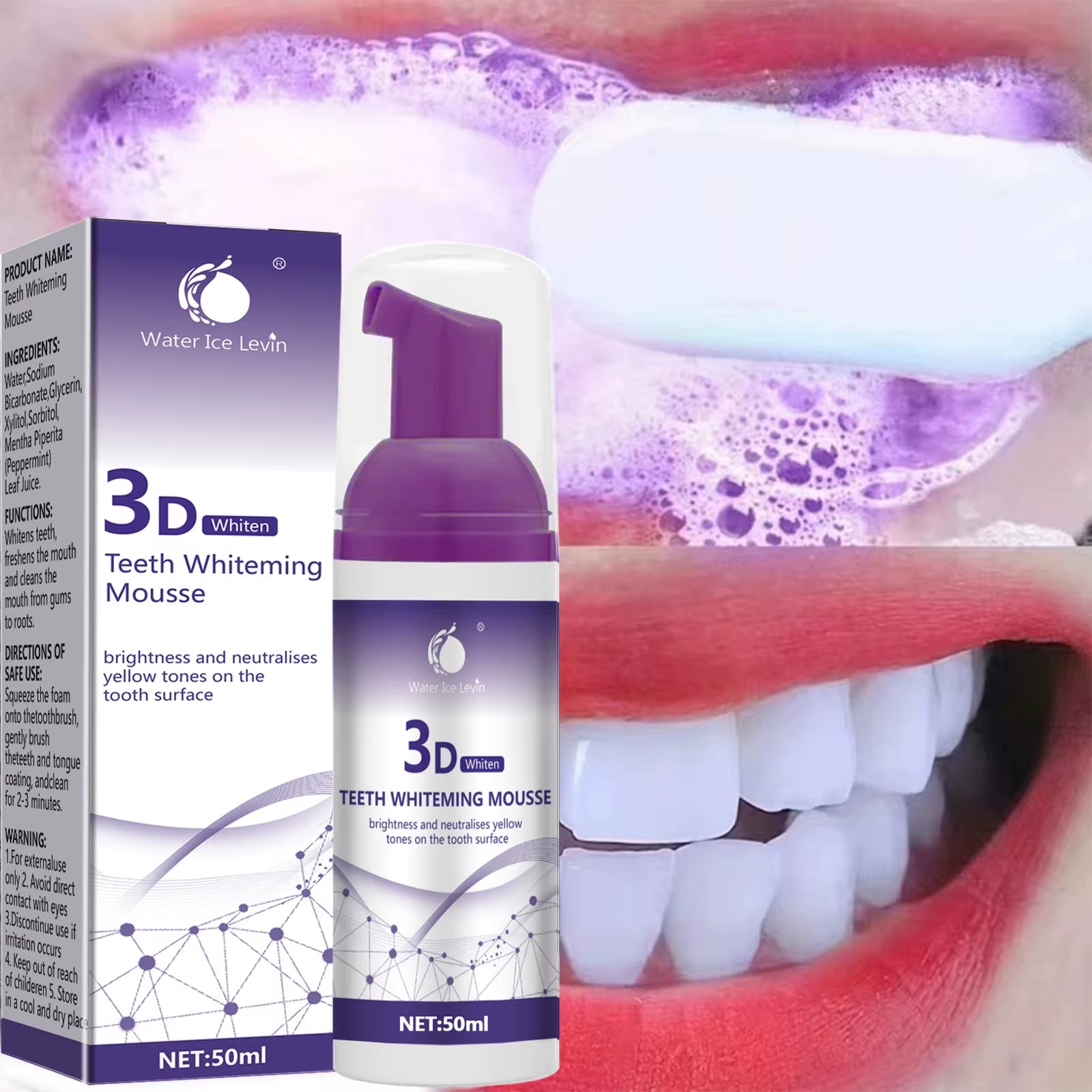 50Ml 3D Mousse Toothpaste Teeth Whitening Removing Yellow Teeth Cleaning Tooth Stain Oral Fresh Tooth Care Product 2024 New
